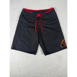 Quiksilver Board Shorts Mens 34 Black Red Y2K Retro Logo Surf Swim Trunks